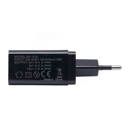 Kraft & Dele Charger Without Cable with 3 USB-A Ports Quick Charge 3.0 Blacks (KD-1236)