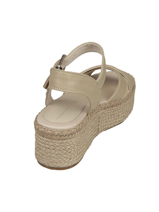 Women's Fabric Ankle Strap Platforms Light Gold