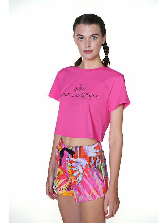 Γυναικείο Καλοκαιρινό Crop Top Βαμβακερό Κοντομάνικο Φούξια
