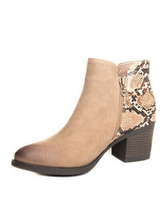 62717 Leder Damen Chelsea Stiefeletten mit mittlerem Absatz Beige