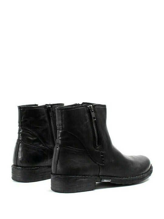 684-19523 Leder Stiefeletten Damen Schwarz