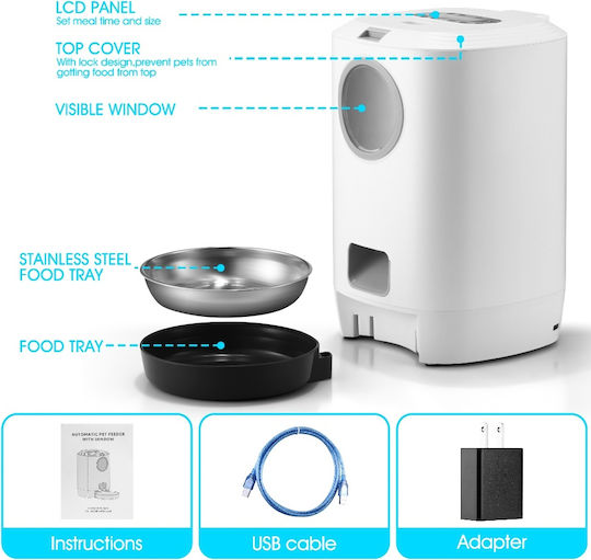 Pet Interest Pet Automatic Feeder made of ABS Plastic for Dog & Cat 4.5lt in White Color