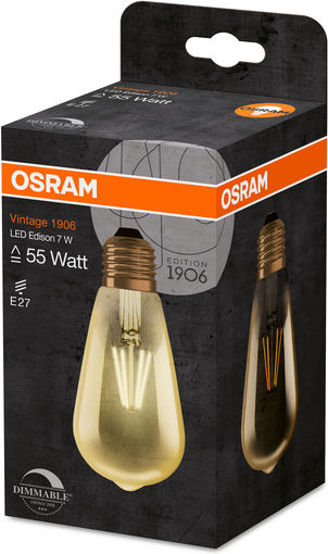 Osram LED-Lampe 7.5W für Fassung E27 und Form ST64 Warmes Weiß 725lm Dimmbar