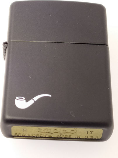 Zippo Pipe Logo Αντιανεμικός Αναπτήρας Φλόγας σε Μαύρο χρώμα