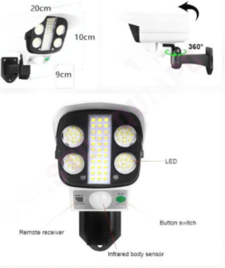GDLite Solar Dummy Surveillance Bullet Camera with LED Lighting White Camera Shape