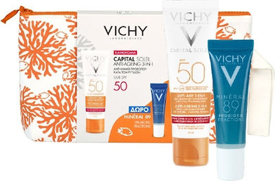 Vichy Ideal Soleil Anti Aging Spf50 Σετ με Αντηλιακή Κρέμα Προσώπου, Serum & Νεσεσέρ