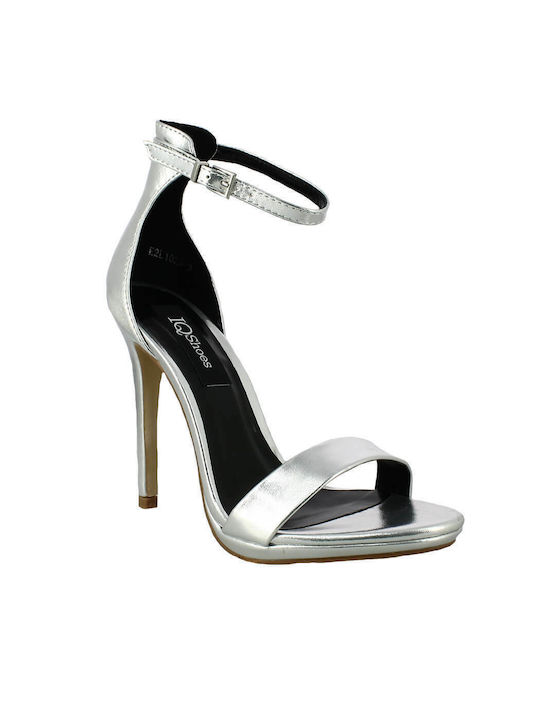 IQ Shoes Women's Sandals with Ankle Strap Silver with Thin High Heel