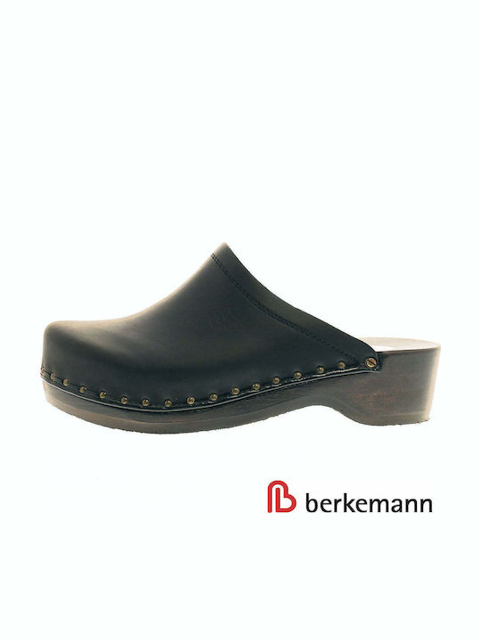 Berkemann Nature Toeffler Γυναικεία Δερμάτινα Ανατομικά Σαμπό Μαύρα