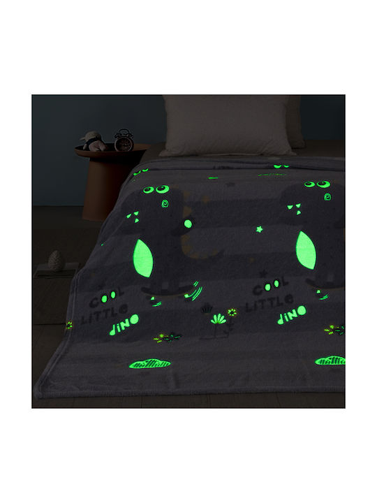 Adam Home Κουβέρτα Fleece Dino Φωσφορίζουσα Γκρι 160x220εκ.
