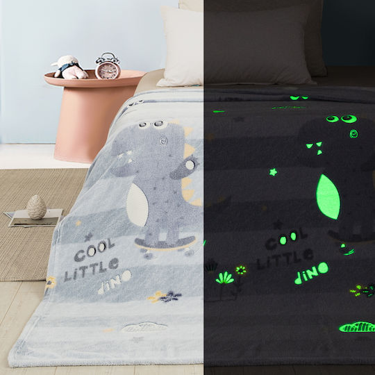 Adam Home Fleece Dino Fluorescent Gray Kids Blanket 160x220cm