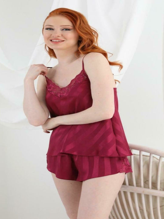 Sevim Καλοκαιρινό Σατέν Babydoll Μπορντό Rhea
