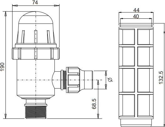 Palaplast 3391/1225 Inline-Filter Ecke Großbildschirm 1 "x F25 120 Mesh Schwarz