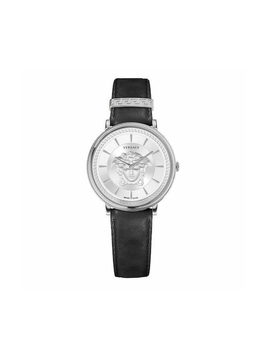 Versace Watch with Black Leather Strap