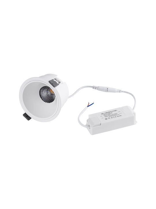 GloboStar Round Metallic Recessed Spot with Integrated LED and Natural White Light White 10.4x10.4cm. 1pcs