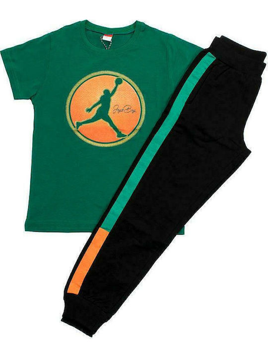 Kids Sweatpants Set Green 2pcs Slum Dunk