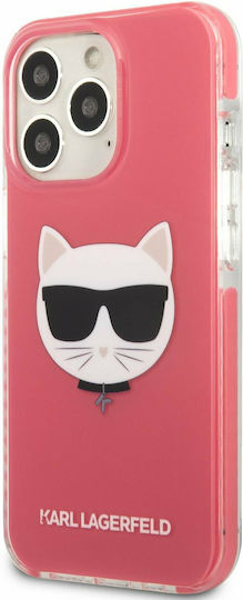 Karl Lagerfeld Choupette Head Umschlag Rückseite Kunststoff / Silikon Fuchsie (iPhone 13 Pro Max) KLHCP13XTPECPI