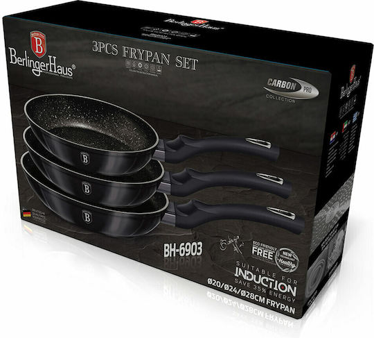 Berlinger Haus Metallic Line Сет Тигани от Алуминий Carbon Pro с Вътрешно Покритие от Камък 3 Съда