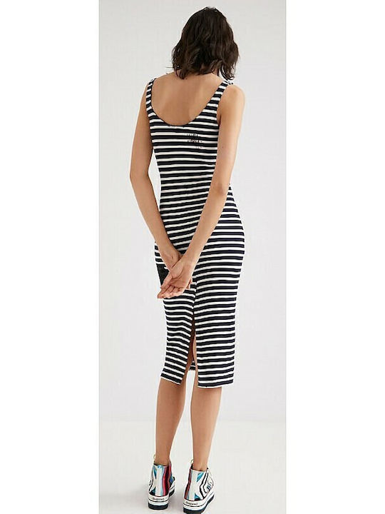 Mickey Summer Midi Dress with Slit Black