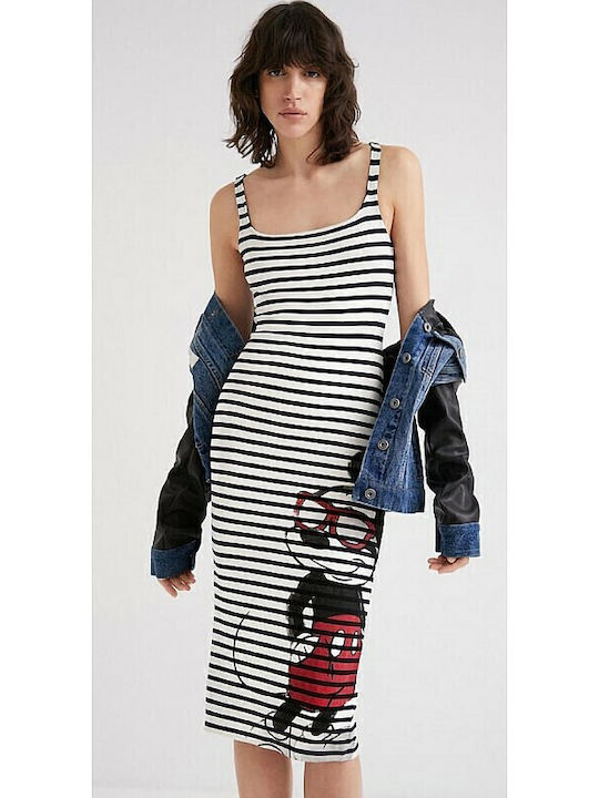 Mickey Summer Midi Dress with Slit Black