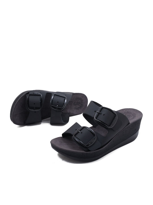 Helena Anatomic Women's Leather Platform Wedge Sandals Black