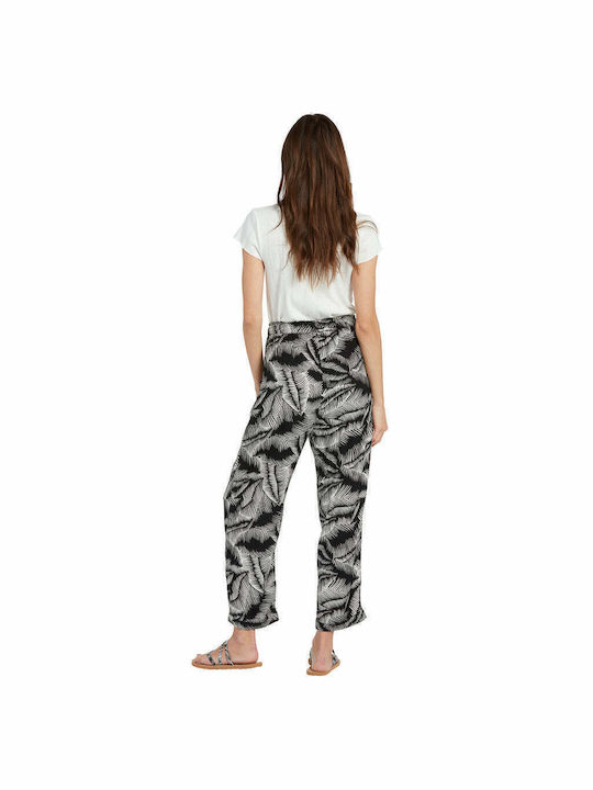 Volcom Stay Palm Women's High-waisted Fabric Trousers Floral Black
