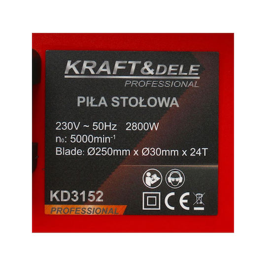 Kraft & Dele KD3152 Δισκοπρίονο Πάγκου με Ισχύ 2800W, Δίσκο Κοπής Διαμέτρου 250mm & Ταχύτητα Κοπής 5000rpm
