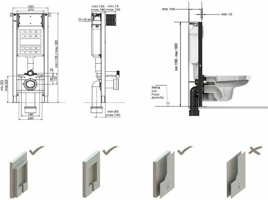 Karag Built-in Plastic Rezervor de toaletă Rectangular Presiune scăzută