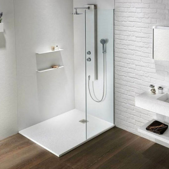 Sirene Slate Cast Marble Ορθογώνια Ντουζιέρα Τεχνητής Πέτρας 120x80cm Λευκή