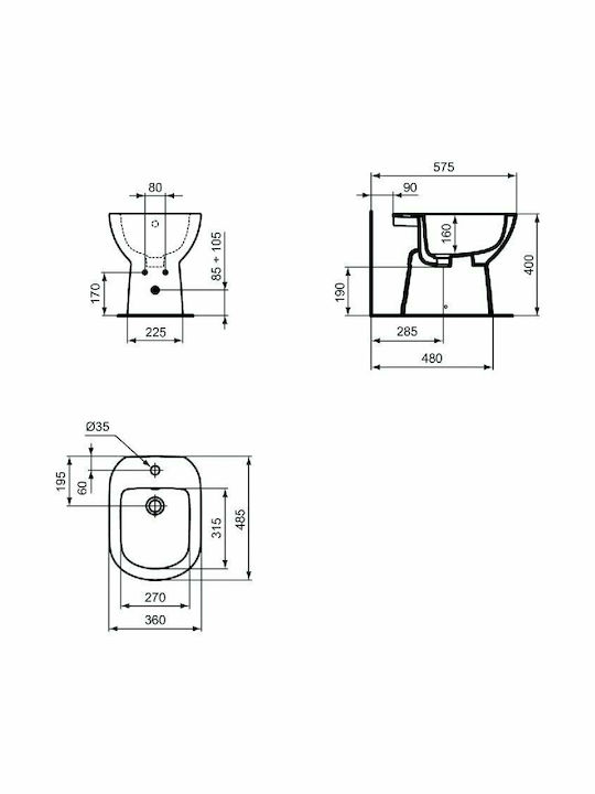 Ideal Standard Tempo Μπιντέ Δαπέδου 36x48.5cm
