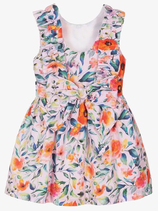 Children's Dress Sleeveless Satin Floral Set with Accessories Pink