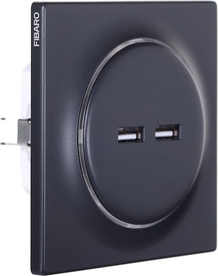 Fibaro Walli N Χωνευτή Πρίζα με 2 Θύρες USB Μαύρη