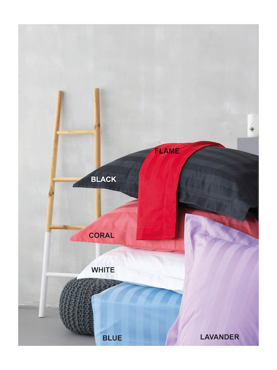 Palamaiki Duvet Cover Set Cotton Satin Queen with 2 Pillowcases 255x240 Satin Stripes 4 Coral