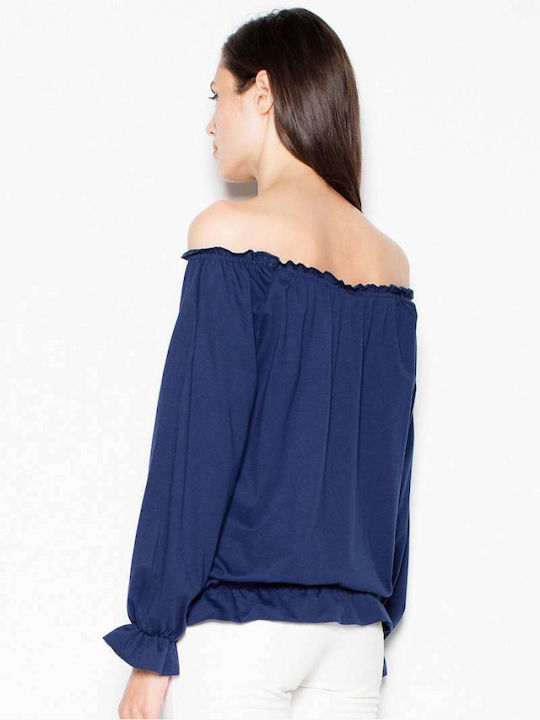 Venaton Long Sleeve Women's Blouse Off-Shoulder Blue