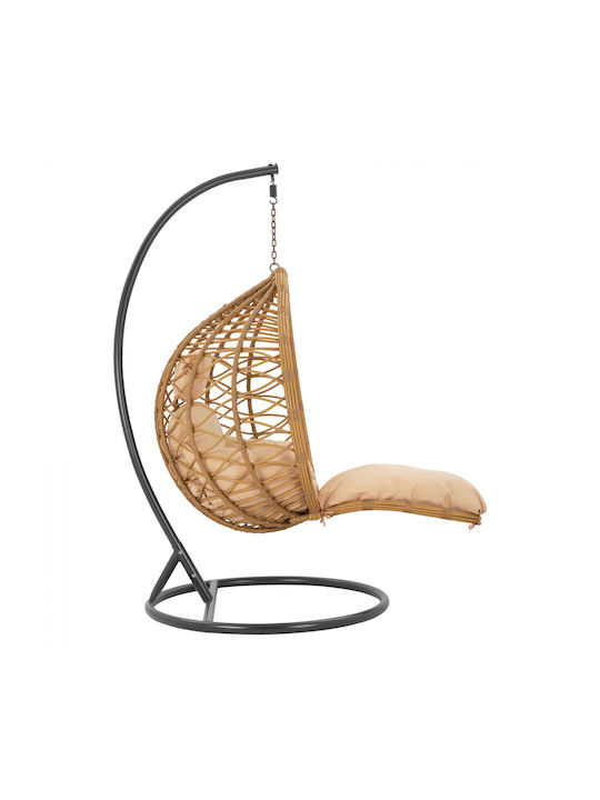 Rattan Swing Nest with Stand Black - Beige with 130kg Maximum Weight Capacity L105xW105xH195cm
