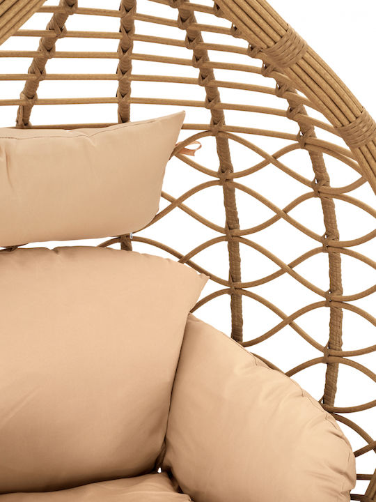 Rattan Swing Nest with Stand Black - Beige with 130kg Maximum Weight Capacity L105xW105xH195cm