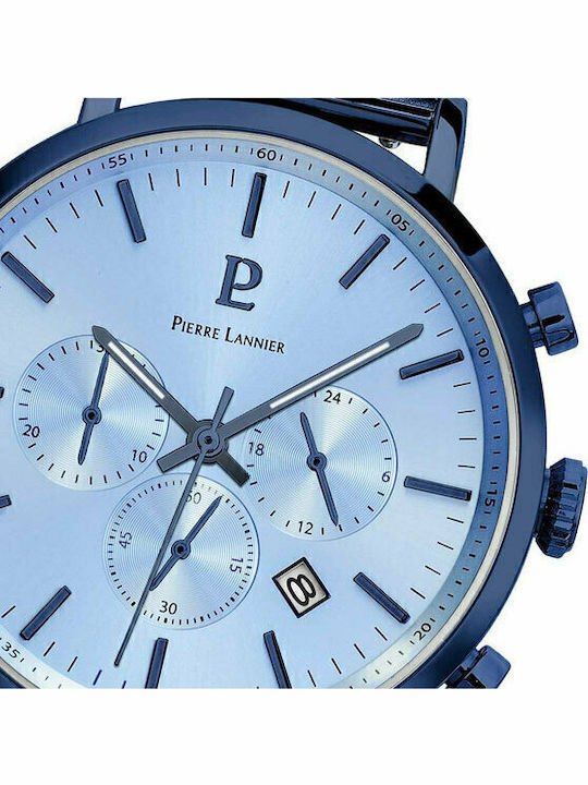 Pierre Lannier Baron Ανδρικό Ρολόι 43mm Χρονογράφος Μπαταρίας με Μπλε Μεταλλικό Μπρασελέ