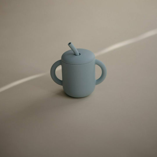 Mushie Baby Cup with Handles and Straw Simple made of Silicone Light Blue 175ml for 6m+m+