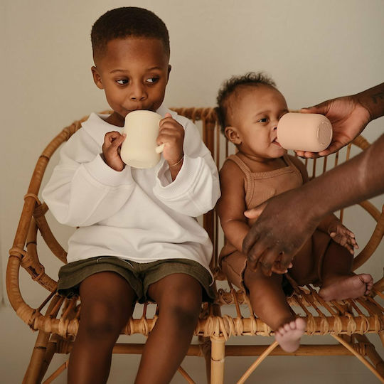 Mushie Baby Cup with Handles and Straw Simple made of Silicone Beige 175ml for 6m+m+