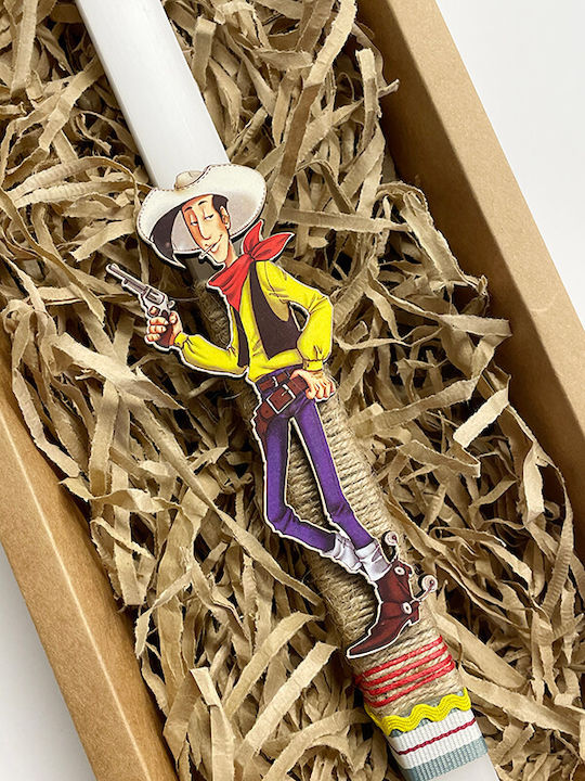 Πασχαλινή Λαμπάδα Τετράγωνη Χειροποίητη Wooden Lucky Luke