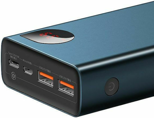 Baseus Adaman Metal Digital Display Power Bank 20000mAh 65W с 2 USB-A порта и USB-C порт Бързо зареждане 3.0 Син