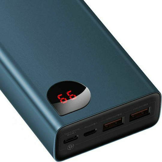 Baseus Adaman Metal Digital Display Power Bank 20000mAh 65W с 2 USB-A порта и USB-C порт Бързо зареждане 3.0 Син