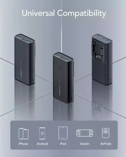 Veger ACE100 Power Bank 10000mAh 20W με 2 Θύρες USB-A και Θύρα USB-C Power Delivery / Quick Charge 3.0 Μαύρο