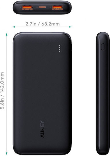 Aukey PB-N73s Power Bank 10000mAh 20W with 2 USB-A Ports and USB-C Port Power Delivery / Quick Charge 3.0 Black