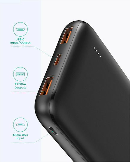 Aukey PB-N73s Power Bank 10000mAh 20W with 2 USB-A Ports and USB-C Port Power Delivery / Quick Charge 3.0 Black