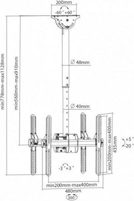 Techly ICA-CPLB-944D Βάση Τηλεόρασης Οροφής έως 55" και 45kg