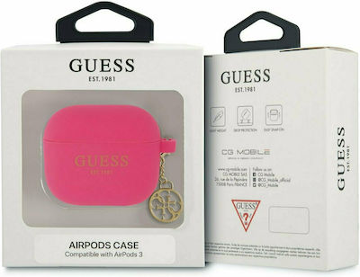 Guess 4G Charm Hülle Silikon in Fuchsie Farbe für Apple AirPods 3