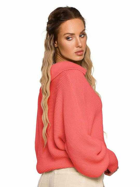 MOE Damen Langarm Pullover mit V-Ausschnitt Fuchsie