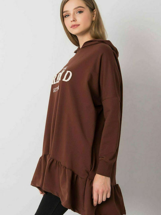 Fancy Women's Tunic Dress Long Sleeve with Hood Brown