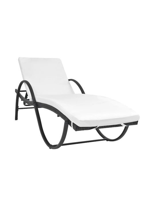 Deckchair Rattan with Cushion Black 193x64x56cm.