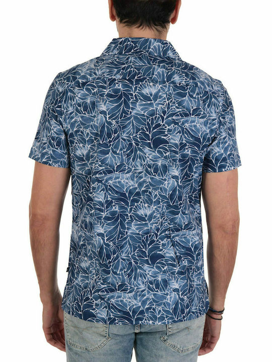 Nautica Herrenhemd Kurzärmelig Baumwolle Blumen Blau